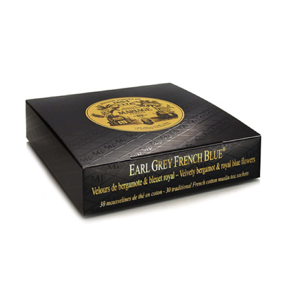 Mariage Frères front box view showing packaging and 30 tea bags for easy gifting