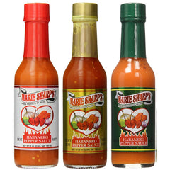 Marie Sharp's three-bottle pack front view showing label variety and tabletop convenience