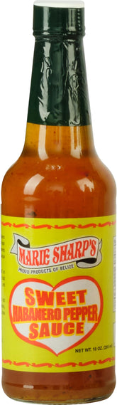 Marie Sharp's front bottle view showing vibrant color and usable benefit