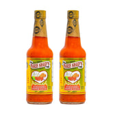 Marie Sharp's front label on 10 oz bottle showing brand and extra hot claim, clear identification