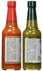 Marie Sharp's close-up pouring green sauce highlighting smooth texture and easy drizzle benefit