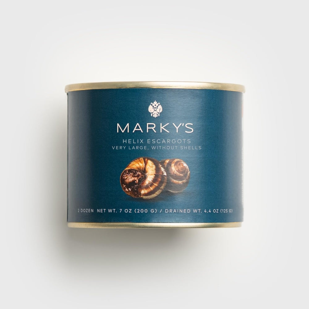MARKY'S front packaging of shelled escargots, convenient ready-to-use gourmet ingredient