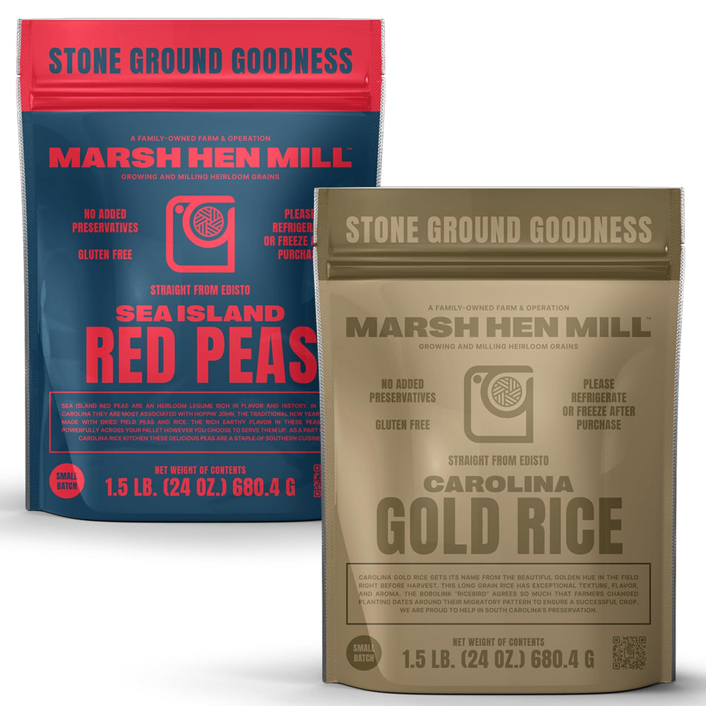 Marsh Hen Mill front packaging showing both 24 oz bags and brand identity for authentic flavor