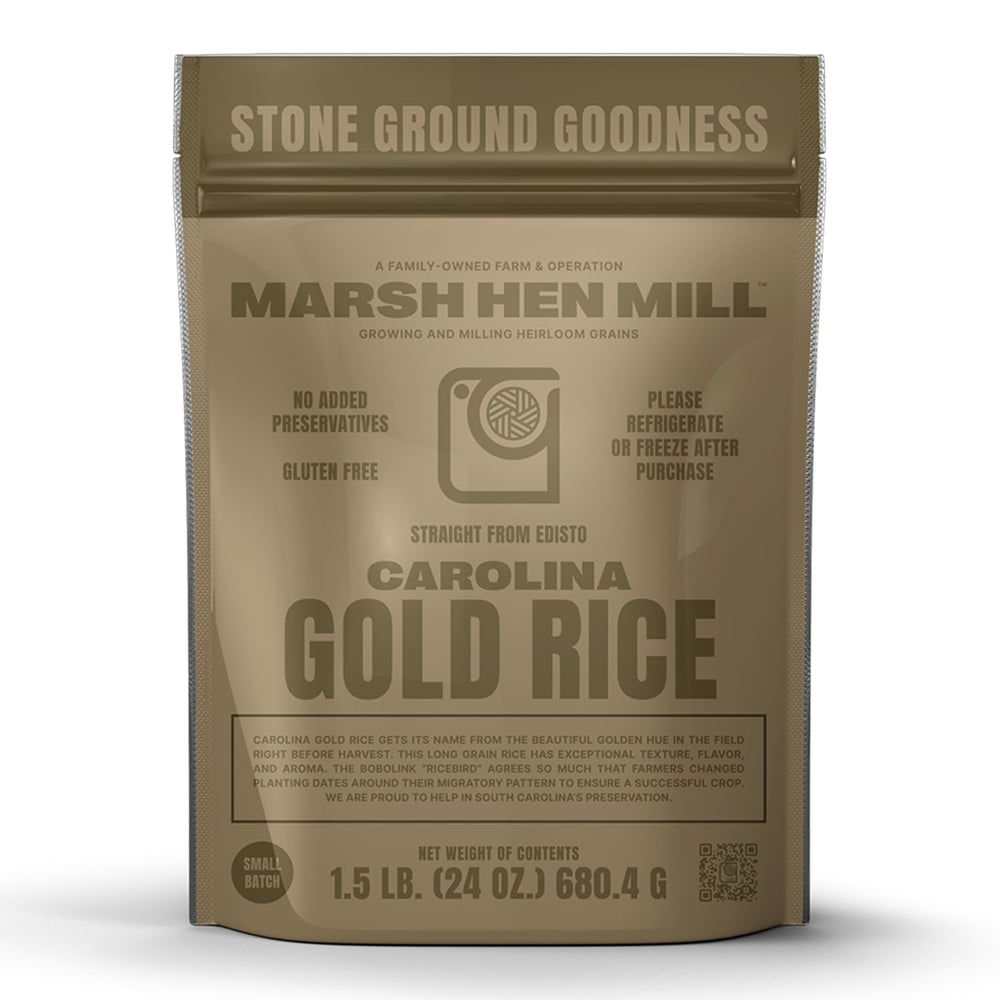 Marsh Hen Mill front packaging showing 24 oz bag and heritage branding for pantry appeal