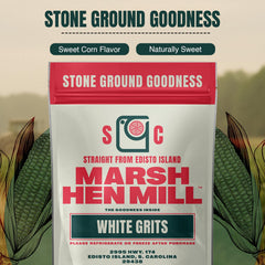 Marsh Hen Mill pouring grits from scoop into pot to show easy cooking and portioning