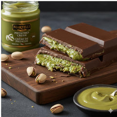 Martelli pistachio cream spoon scoop highlighting spreadable texture and ease