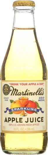 Martinelli's front view of 10 oz bottle showing packaging and serving suggestion benefit