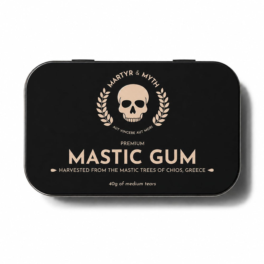 Martyr & Myth front tin showing compact travel-friendly packaging and brand
