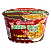 Maruchan front packaging showing birria beef bowl and convenience