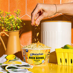 Maruchan open bowl with seasoning packet ready for microwave convenience