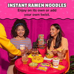 Maruchan cooked ramen top view emphasizing warm shrimp broth enjoyment