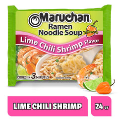 Maruchan opened cup top view revealing noodles and seasoning ready for hot water