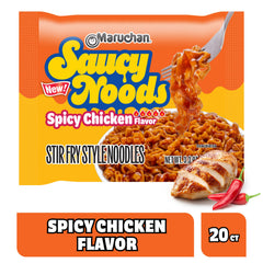 Maruchan noodle close-up with creamy sauce coating for rich mouthfeel