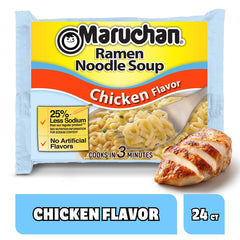 Maruchan noodle cup opened showing dry noodles and quick prep benefit