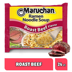 Maruchan roast beef served in a bowl illustrating quick satisfying meal benefit