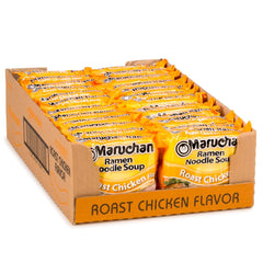 Maruchan front packaging showing roast chicken flavor and serving suggestion for pantry convenience