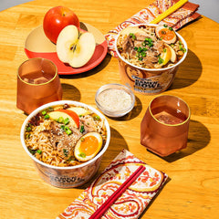 Maruchan close-up of noodles and broth texture showcasing rich flavor