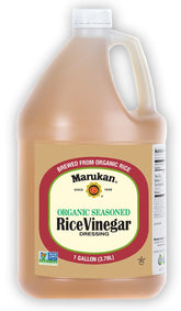 Marukan organic seasoned rice vinegar gallon front view shows packaging and ease of use