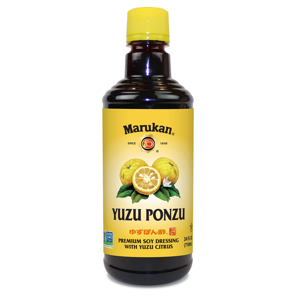Marukan bottle front view showing clean label and premium dressing benefit
