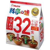 Marukome front packaging showing 32-meal value pack and variety labels for convenience