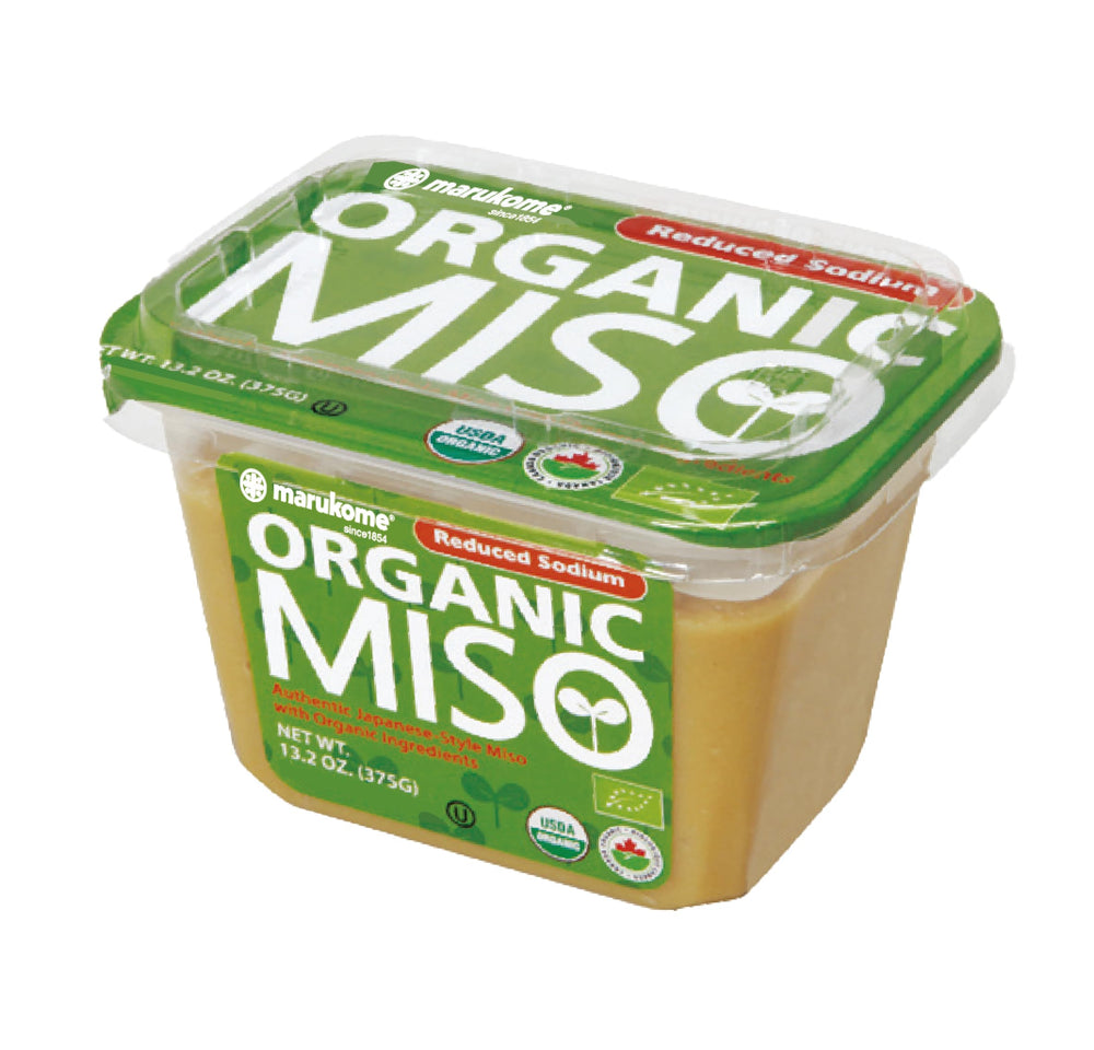 Marukome front packaging showing jar and organic label with authentic flavor benefit