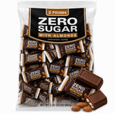 MASHBOX front packaging of zero sugar milk chocolate with almonds showing bulk bag benefit