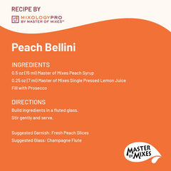 Master of Mixes syrup poured into a peach bellini glass demonstrating cocktail use
