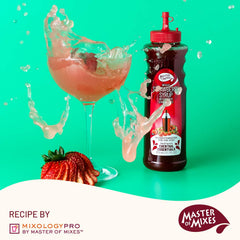 MASTER OF MIXES syrup pouring into cocktail to deliver bright strawberry flavor quickly