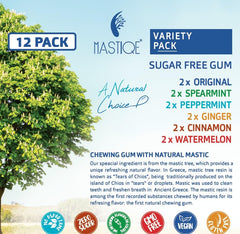 Mastiqe open resealable box displaying individually stacked pieces for freshness