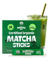 MATCHA DNA front packaging showing 30-stick box and organic label for convenience