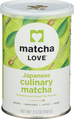 matcha LOVE front tin packaging showing brand and product for easy identification