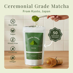Matcha Sunday finely ground powder close-up highlighting smooth texture and vivid green benefit