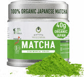 Matcha Wellness front packaging showing 40g tin and brand benefits