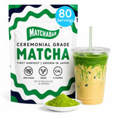 MATCHABAR tin front view showing ceremonial matcha and label benefit of freshness