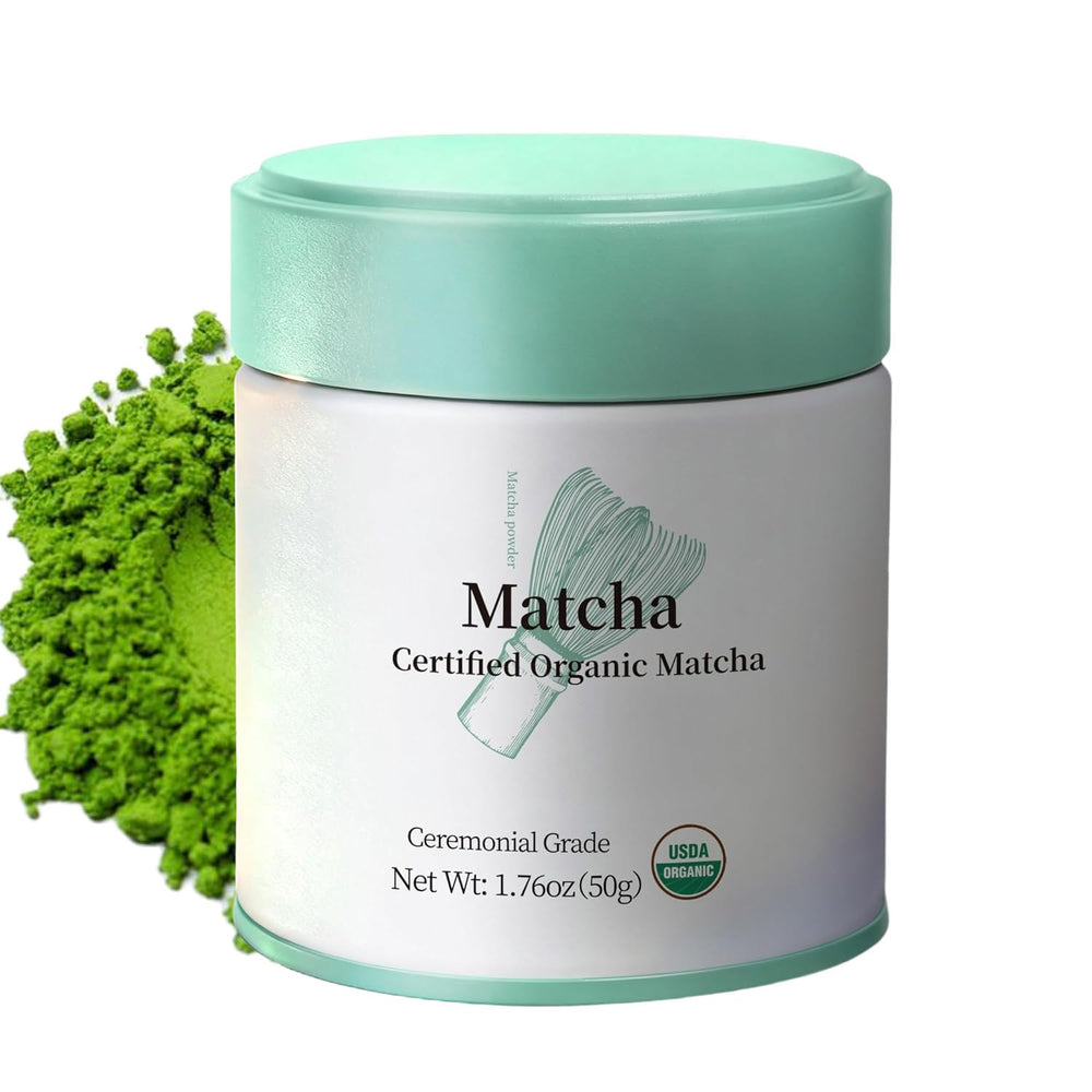 MatchAdmire front tin showing branding and organic label for freshness