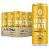 Mateina can front view showing mango key lime flavor and low-calorie benefit