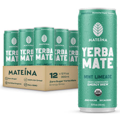 Mateina front packaging showing mint limeade flavor and clean energy benefits