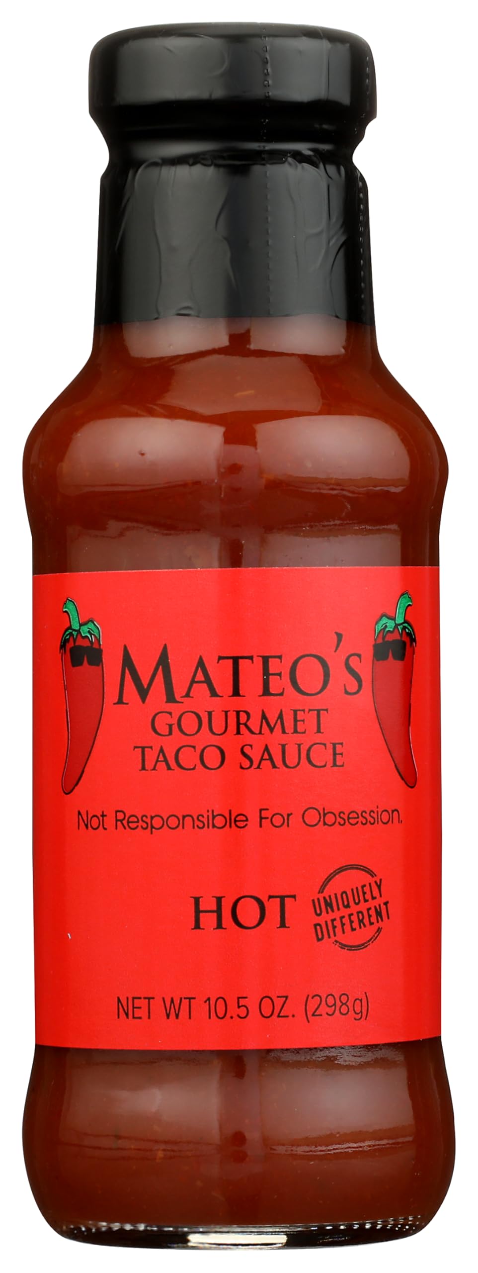 Mateo's hot taco sauce bottle front adds bold habanero heat to tacos