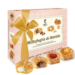 Matilde Vicenzi front box view showcasing gift-ready Italian pastries and elegant packaging