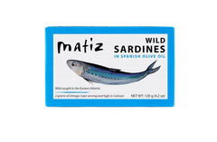 Matiz sardines front can showing brand and product packaging benefit convenience