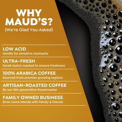 Maud's pouring coffee detail emphasizing smooth texture benefit