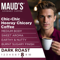 MAUD'S brewed cup top view with crema, showcasing rich color and full-bodied aroma