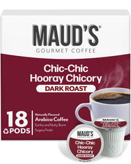 MAUD'S front packaging showing 18ct pods and bold chicory branding, clear convenience