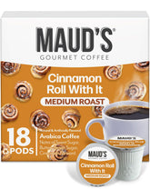 MAUD'S front packaging showing 18ct box and cinnamon roll flavor benefit convenience