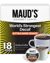 Maud’s front packaging showing bold decaf dark roast and clear benefits