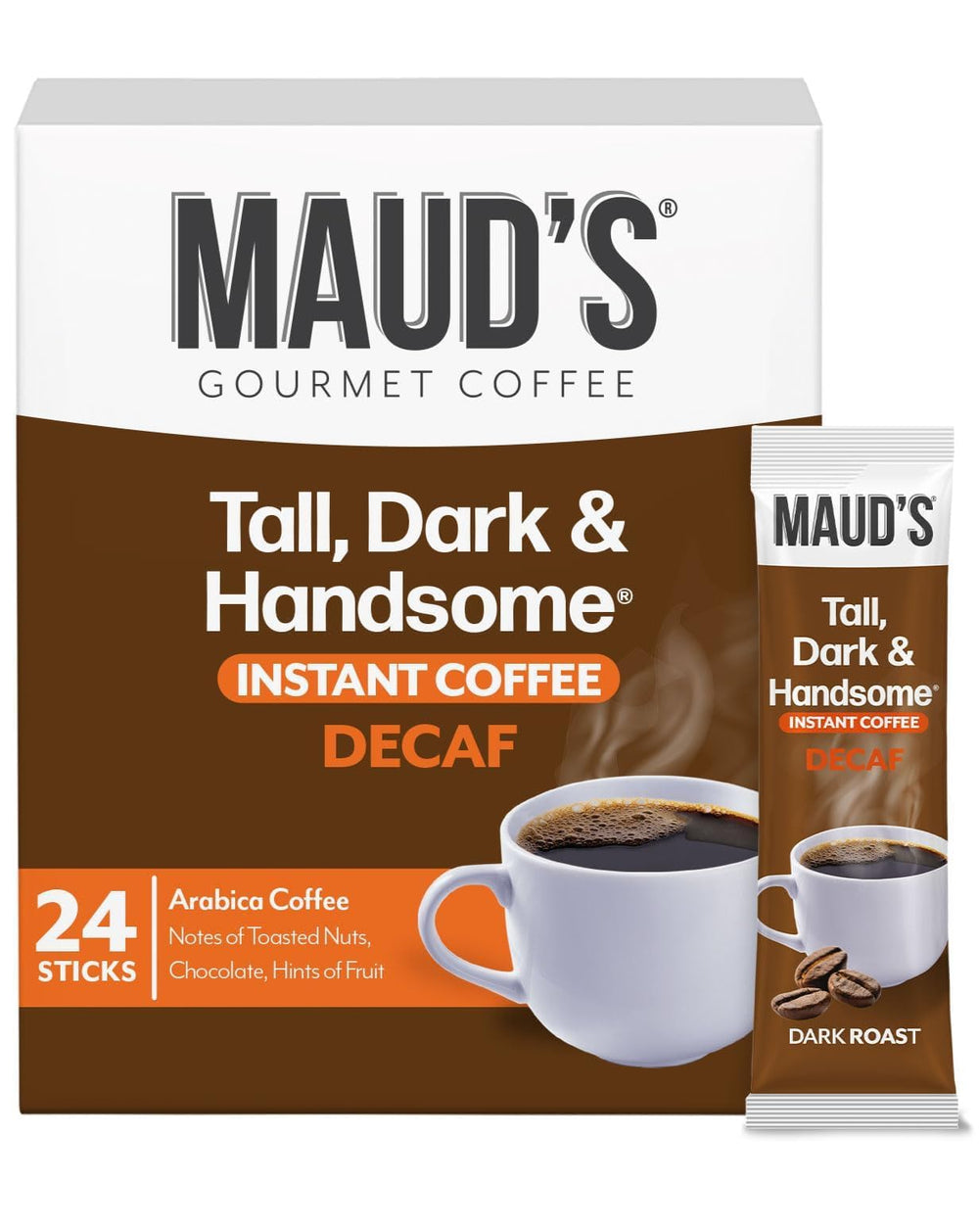 Maud's front packaging showing 24 single-serve packets and clear branding