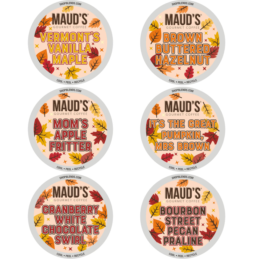 MAUD'S front packaging showing full 42ct fall variety, seasonal convenience