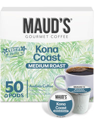 Maud's front packaging showing 50-count pods and clear roast information for easy selection