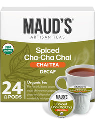 Maud's front packaging showing 24ct box and organic label for dependable taste