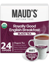 MAUD'S front packaging showing 24 pods and bold breakfast tea flavor benefit